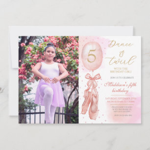 Dance and Twirl Pink girl Custom Photo Birthday  Invitation