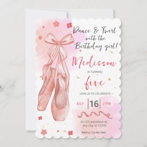 Dance and Twirl Pink girl Editable Ballerina Party Invitation