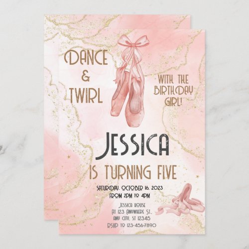 Dance and Twirl Pink girl Editable Ballerina Party Invitation