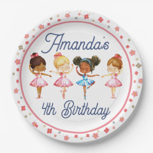 Dance and Twirl Pink girl Editable Ballerina Party Paper Plates