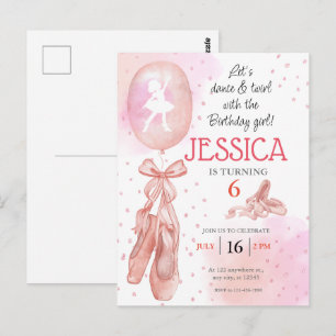 Dance and Twirl Pink girl Editable Ballerina Party Postcard