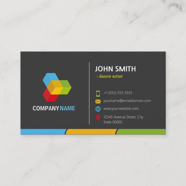 Dance Artist - Stylish Dark Colorful Business Card (Front)