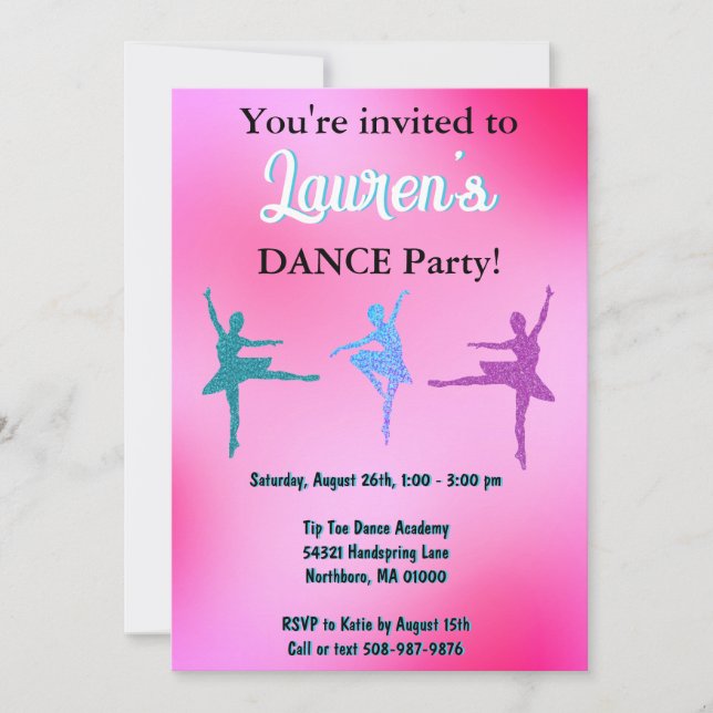 Dance Ballerina Birthday Party Invitation (Front)