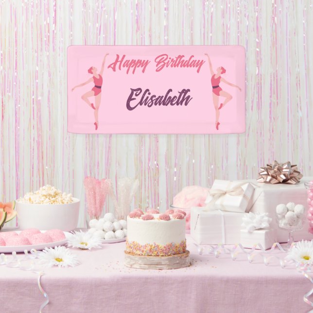 Dance Ballerina Personalized Happy Birthday Pink Banner (Party)