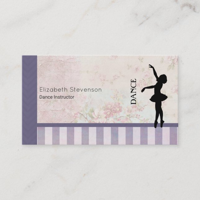 Dance - Ballerina Silhouette on Vintage Background Business Card (Front)