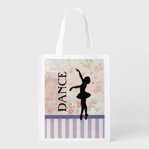 Dance _ Ballerina Silhouette on Vintage Background Grocery Bag