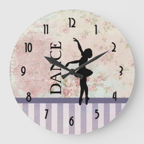 Dance _ Ballerina Silhouette on Vintage Background Large Clock