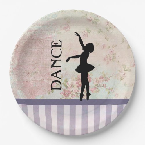 Dance _ Ballerina Silhouette on Vintage Background Paper Plates
