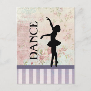 Dance - Ballerina Silhouette on Vintage Background Postcard