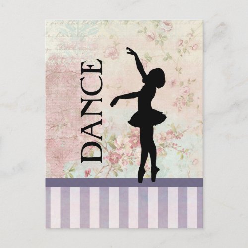 Dance _ Ballerina Silhouette on Vintage Background Postcard