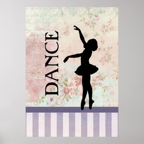 Dance _ Ballerina Silhouette on Vintage Background Poster
