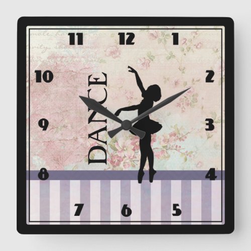 Dance _ Ballerina Silhouette on Vintage Background Square Wall Clock