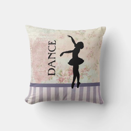 Dance _ Ballerina Silhouette on Vintage Background Throw Pillow