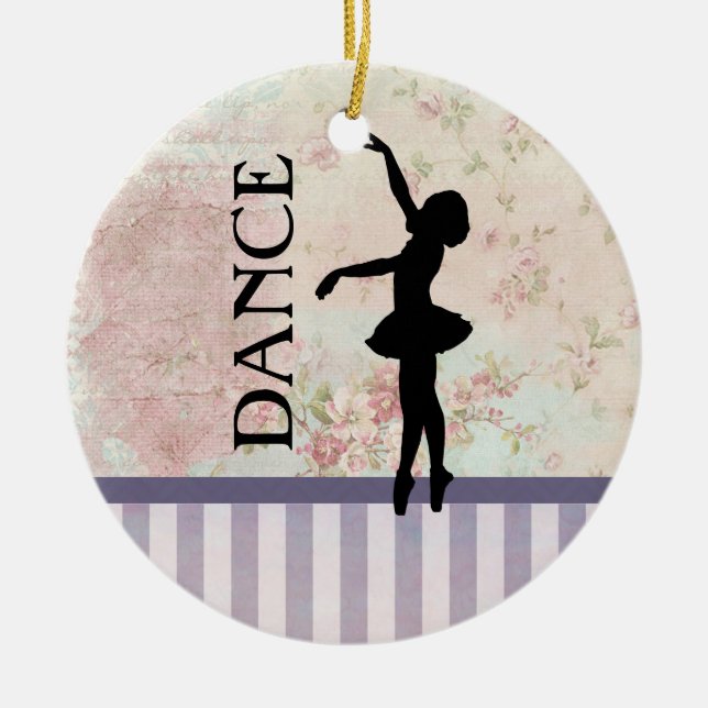 Dance - Ballerina Silhouette Vintage Background Ceramic Ornament (Front)