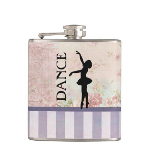 Dance - Ballerina Silhouette Vintage Background Flask