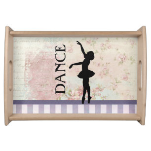 Dance - Ballerina Silhouette Vintage Background Serving Tray