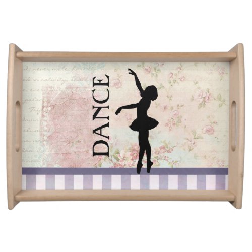Dance _ Ballerina Silhouette Vintage Background Serving Tray