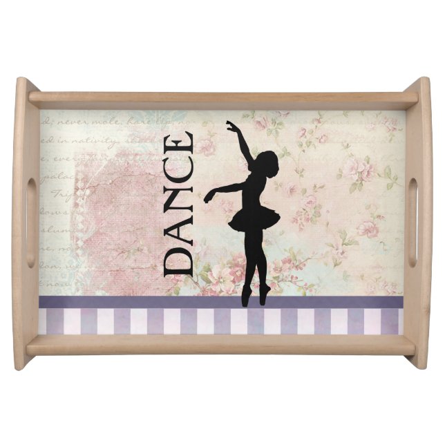 Dance - Ballerina Silhouette Vintage Background Serving Tray (Front)