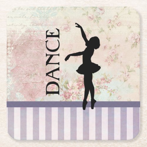 Dance _ Ballerina Silhouette Vintage Background Square Paper Coaster