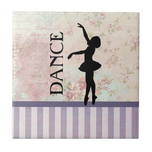 Dance _ Ballerina Silhouette Vintage Background Tile
