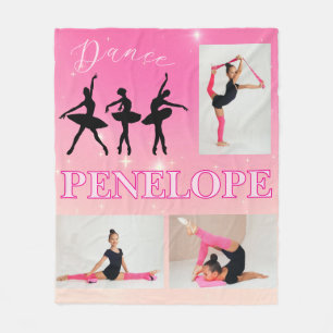 Dance Ballet Pink Gradient 3 Photo Personalized Fleece Blanket