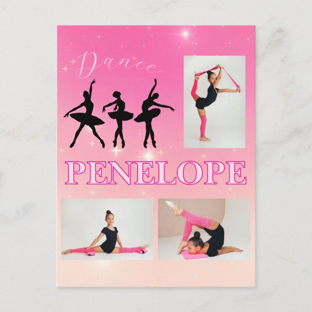 Dance Ballet Pink Gradient 3 Photo Personalized Holiday Postcard (Front)