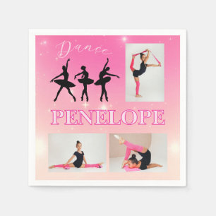 Dance Ballet Pink Gradient 3 Photo Personalized Napkins