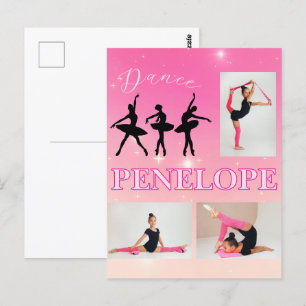 Dance Ballet Pink Gradient 3 Photo Personalized Postcard