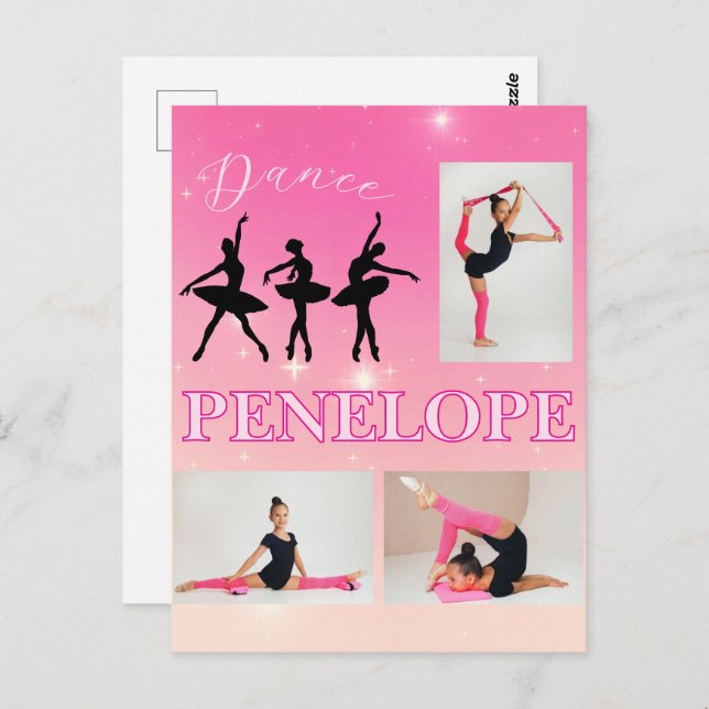Dance Ballet Pink Gradient 3 Photo Personalized Postcard (Front/Back)