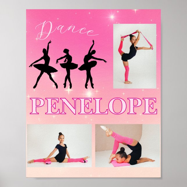 Dance Ballet Pink Gradient 3 Photo Personalized Poster (Front)