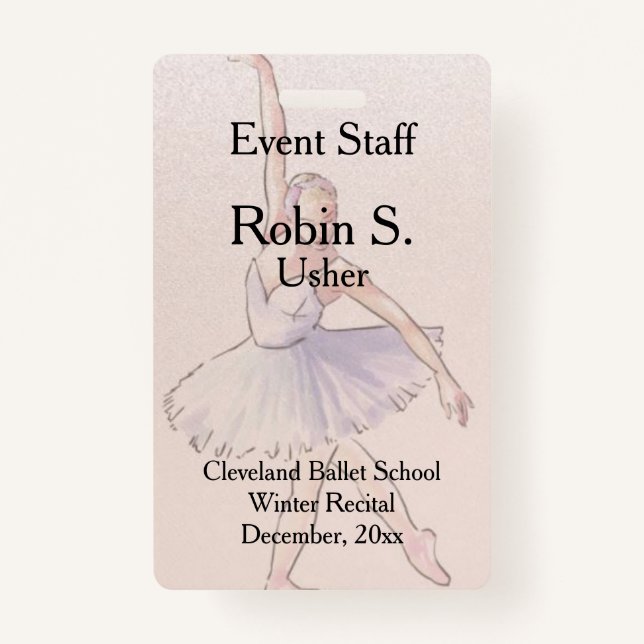 Dance Ballet Recital  Event  Badge (Front)