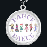 DANCE Ballet Tap Jazz Lyrical Acrobatics Dancer Silver Plated Necklace<br><div class="desc">Original hand-illustrated marker and pen-and-ink "dance class" design features a row of cute cartoon dancers. Dance styles shown include jazz, acro, tap, ballet, hip hop, and lyrical. Perfect for your favorite dancer, studio, teacher, or dance team, or as a fun recital gift. Don't see what you're looking for? Need help...</div>