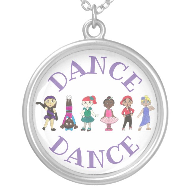 DANCE Ballet Tap Jazz Lyrical Acrobatics Dancer Silver Plated Necklace (Front)