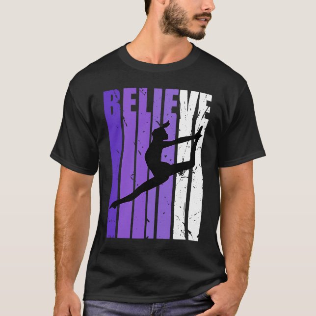 Dance Believe Silhouette Colorful Purple Leaping T-Shirt (Front)