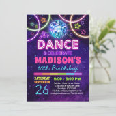 Dance Birthday Girls Neon Disco Dance Party Invitation (Standing Front)