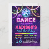 Dance Birthday Girls Neon Disco Dance Party Invitation (Front)