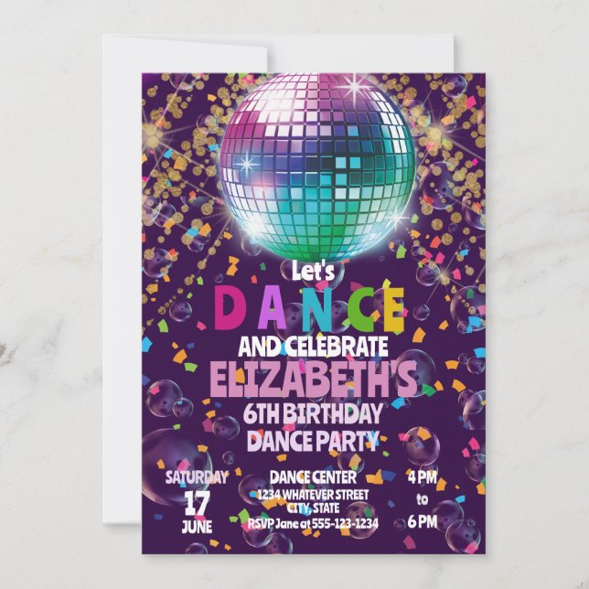 Dance Birthday Party Kids Custom Invitation (Front)