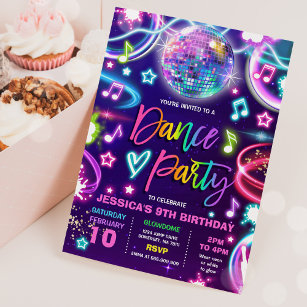 Dance Birthday Party Neon Glow Dance Disco Invitation