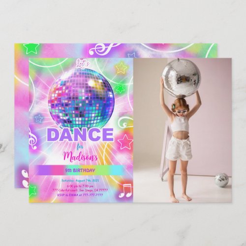 Dance Birthday Party Neon Glow Photo  Invitation