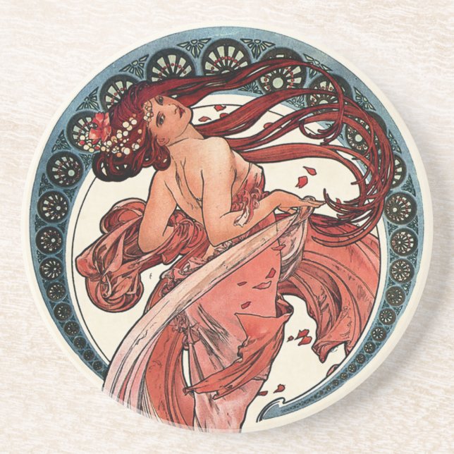 Dance by Alfons Mucha 1898 Sandstone Coaster (Front)
