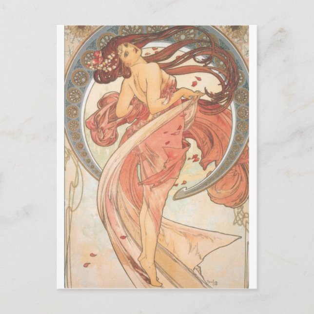 Dance by Mucha Postcard (Front)