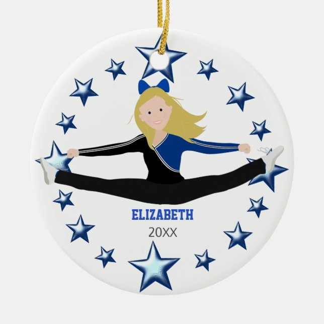 Dance Cheer Blonde Blue And Black Ceramic Ornament (Front)