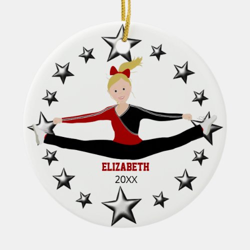 Dance Cheer Blonde Red And Black Ceramic Ornament