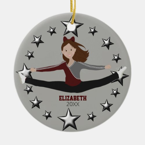 Dance Cheer Brunette Maroon And Gray Ceramic Ornament