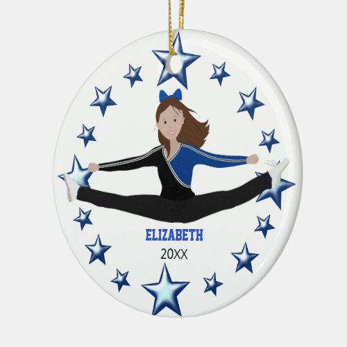 Dance Cheer Dark Brunette Blue And Black Ceramic Ornament