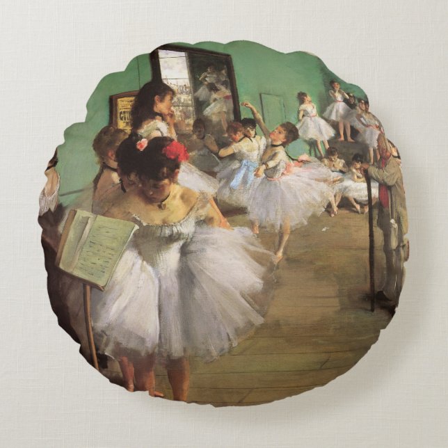 Dance Class by Degas, Vintage Impressionism Ballet Round Pillow (Front)