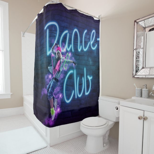 Dance Club Neon Graffiti Wall With Dancer Shower Curtain (In Situ)