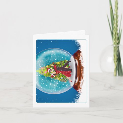 Dance Couple in Winter Snow Globe with Xmas Tree Card