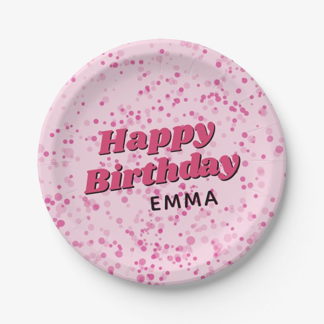 Dance Disco Ball Birthday Pink Black Party Paper Plates (Front)