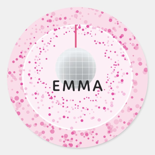 Dance Disco Ball Party Custom Pink Black Party Classic Round Sticker (Front)